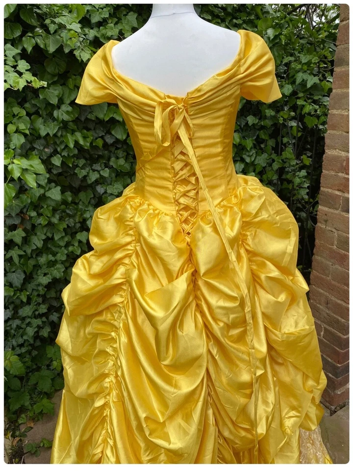 Adult Beauty and The Beast Princess Belle Cosplay Costume Ball Gown Fancy Dress~ - Imagem 4 de 4