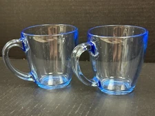 2 Starbucks Barista 15.5 oz Clear Blue Tinted Glass Coffee Tea Mugs Made in USA