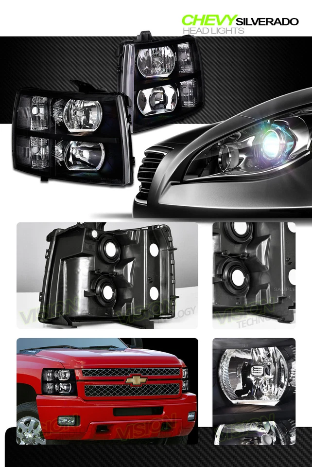 Blk Headlights Headlamps Parking Turn Signal Lamps Nb For 07-14 Chevy Silverado - Image 2 of 2