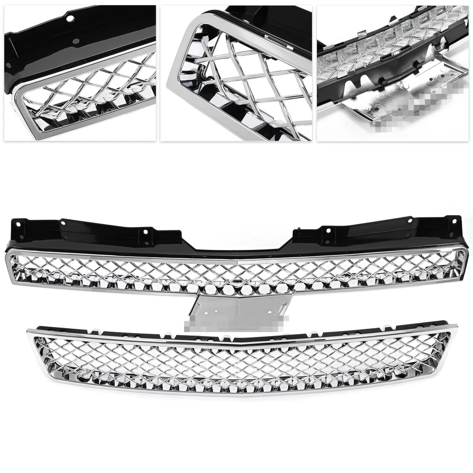 Chrome Grille For Chevy Tahoe/Suburban LTZ 1500 2500 2007-2013 14 Upper Lower Foto 2 de 4
