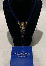 Vintage Avon Blue Enamel Gold Tone Perfume Decanter Necklace Mesmerize New