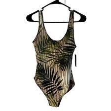 Vince Camuto Reversible One-Piece Swimsuit Leopard  Palm Print Size 14 Women's
