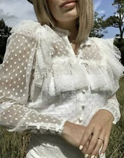 Sandra Mansour x H&M Sold Out White Flounce Tulle Blouse SIZE 16 Bloggers Insta