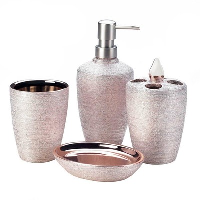 HOME BATHROOM DECOR 4-PIECE ROSE GOLDEN SHIMMER BATH ACCESSORY SET PORCELAIN