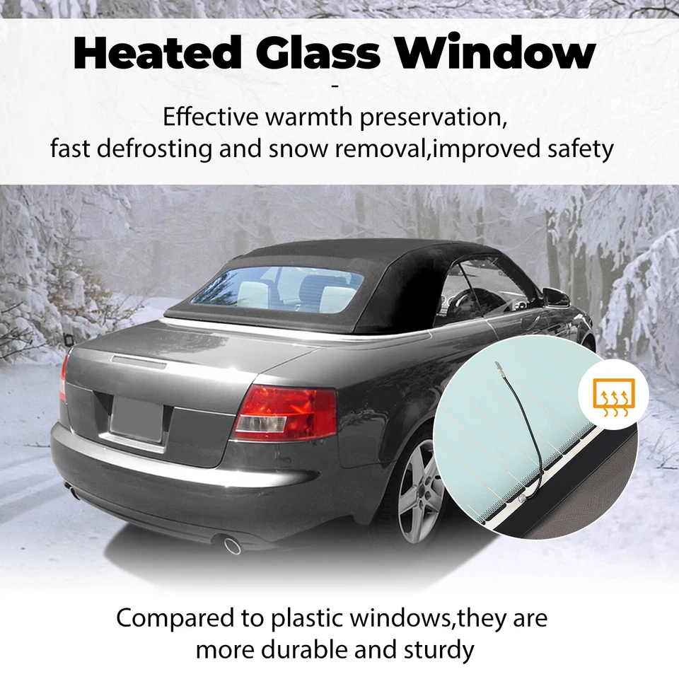 Se adapta a Audi A4 03-09 techo convertible negro con ventana de vidrio térmico paño de vela vinilo Foto 3 de 4