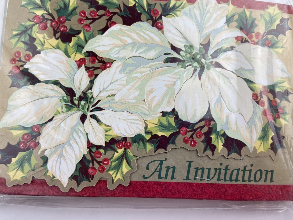 Lot Of 6 Poinsettia Elegance Christmas Holiday Party Invitations - Image 3 of 4