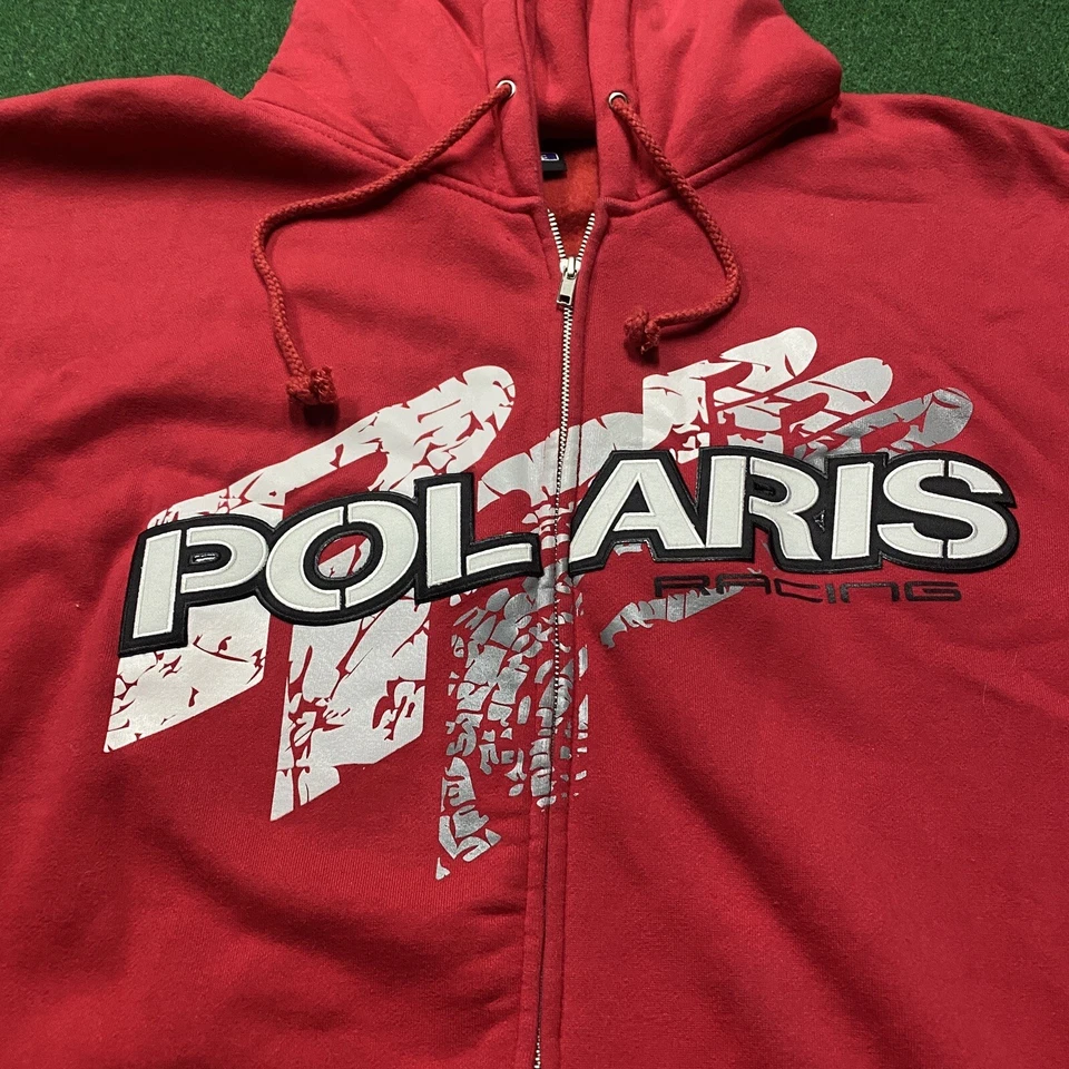 Sudadera con Capucha Polaris De Colección Para Hombres XL Roja Nieve Carreras Motos de Nieve Cremallera Sudadera Foto 3 de 4