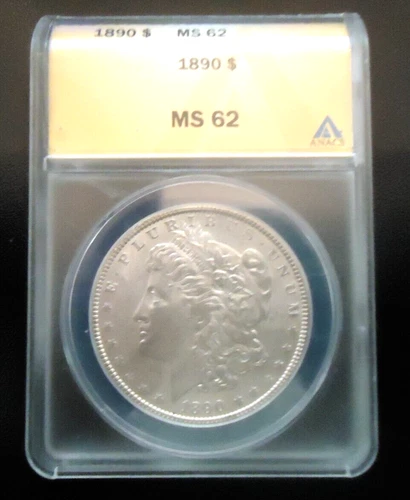 1890 PHILADELPHIA MORGAN U.S. SILVER DOLLAR SLABBED ANACS MS62 COIN