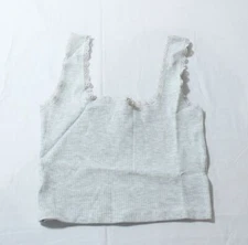 Cotton:On Body Women's Cropped Ribbed Lace Tank Top CL8 Light Grey Marle Size XS