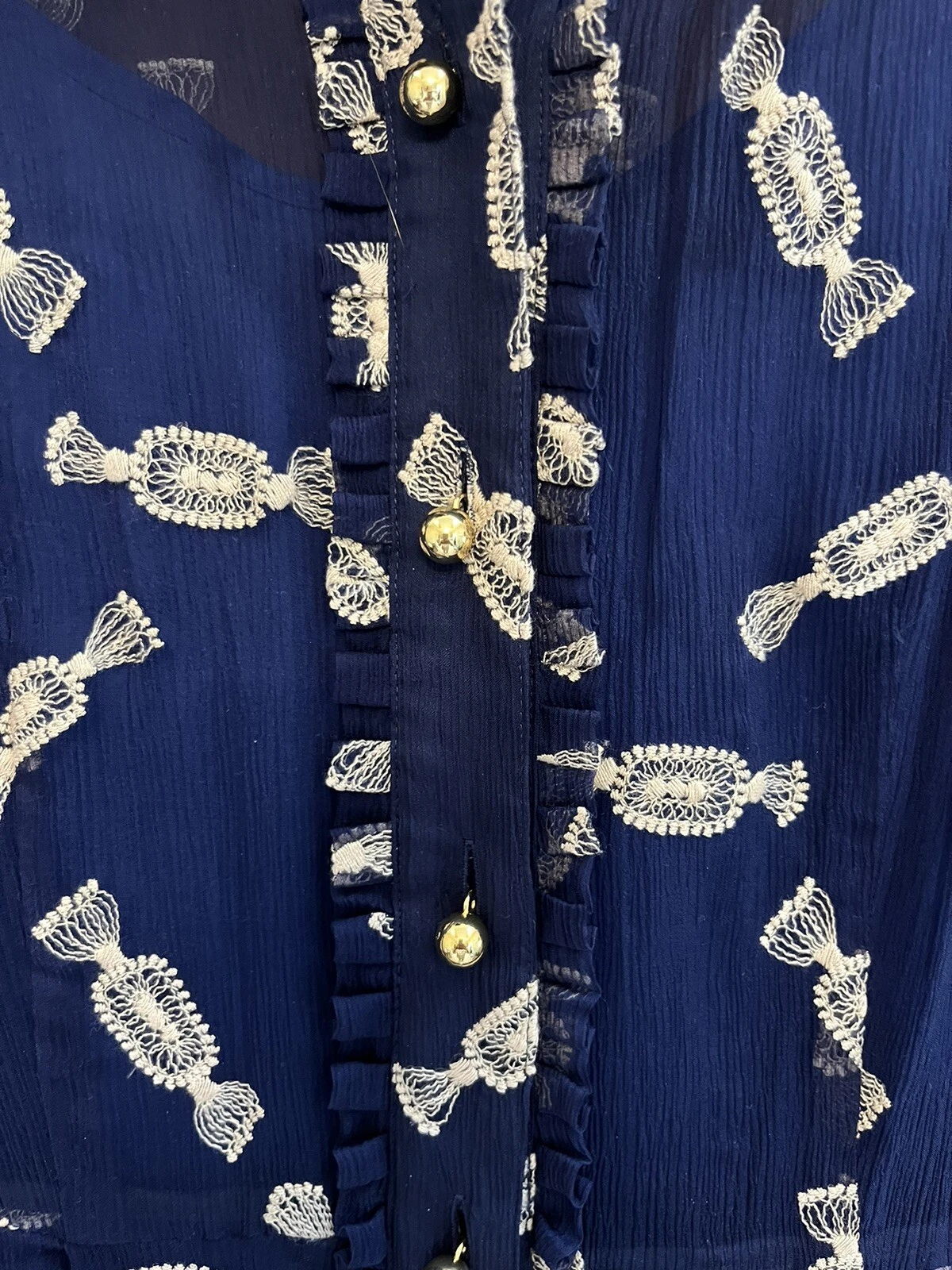 Abito caramelle KATE SPADE blu ricamato bottoni oro volant 6 us intime ottimeioni cond