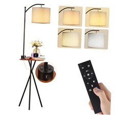Floor Lamp with Table, End Table Lamp with Remote Control and Charging Black