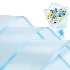20 Sheets Light Blue Flower Wrapping Paper, Waterproof Floral Wrap Blue Edge ...
