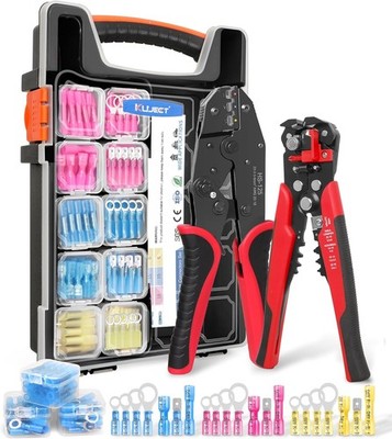 Kuject Crimping Tool Kit, 340 PCS Heat Shrink Wire Connectors(AWG22 10), 3-in-