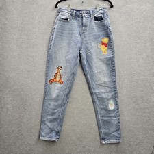 Disney Women Jeans 3 Blue Denim Mom Winnie The Pooh Tigger Hunny Pot Embroidered