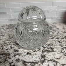 Vintage Cut Crystal Lidded Bowl Jar Starburst Dome Trinket Dish