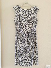 Ralph Lauren Dark Grey/White floral Women Size 12 Rushed Cap Sleeve Dress