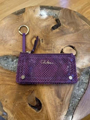 Cole Haan Purple Textured Leather Card Wallet with Key Ring