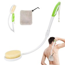 Back Scrubber Bath Brush for Shower Curved Long Handle, Foldable White