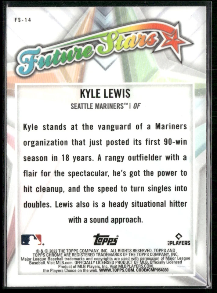 2022 TOPPS CHROME FUTURE STARS KYLE LEWIS RC SEATTLE MARINERS #FS-14 - Image 2 of 2