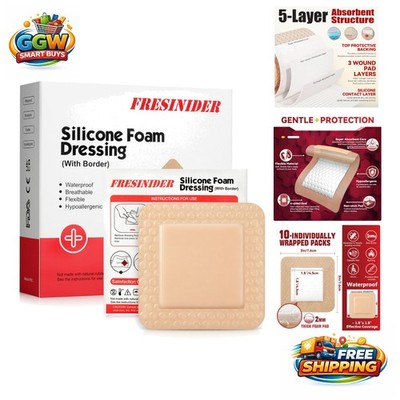 Comfortable Silicone Foam Dressings 3x3 - 10 Pack Self-Adhesive Wound Bandages