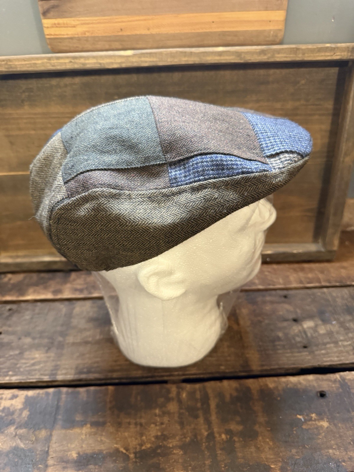 DPC Patchwork Flat Cap Wool Blend Newsboy Hat Blu… - image 6