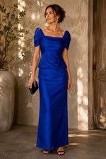 Watters & Watters Royal Blue Silk Evening Set Size 8 Ruched Top Pencil Skirt