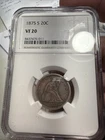 1875 S 20C Seated Liberty Twenty Cent Piece Silver NGC VF20 Straight Grade Coin