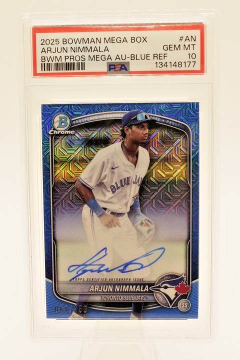 2024 Bowman Chrome Mega Arjun Nimmala Blue Mojo Refractor Auto 069/150 #BMA-AN
