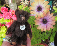 VINTAGE STEIFF MOHAIR TEDDY BEAR CHOCOLATE BROWN CLUB GIFT 4" MINIATURE TOY BOX