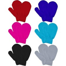 6 Pairs Toddler Mittens Magic Stretch Mitten Winter Black, Gray, Red, Blue