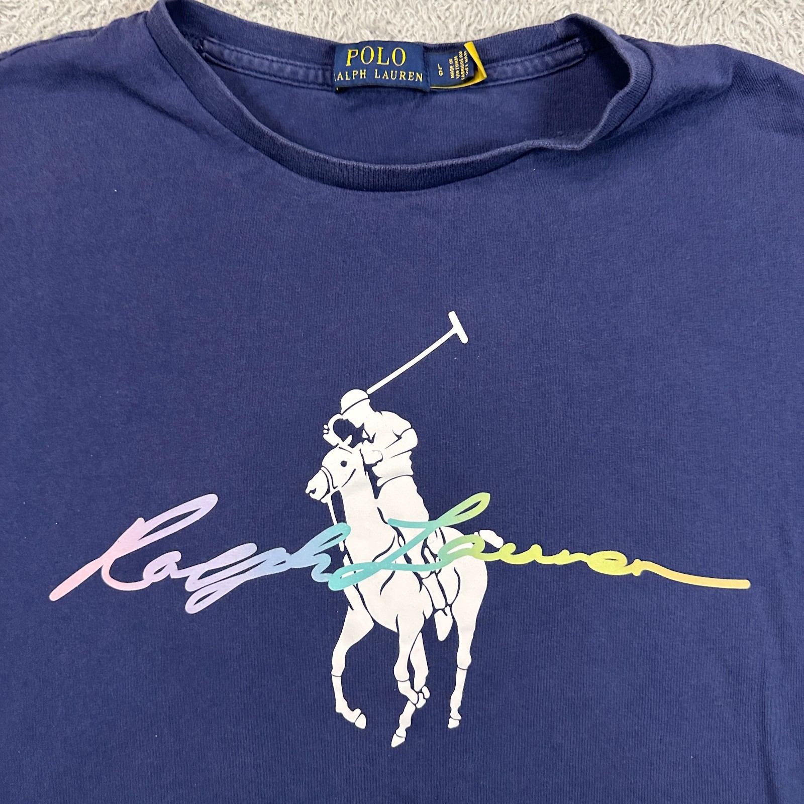 Polo Ralph Lauren T Shirt Uomo L Blu Manica Corta Pony Grafica Pastello Arcobaleno