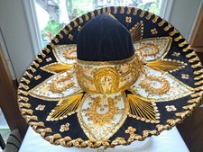 Vintage Mariachi Hat Sombrero Pigalle Black  Gold Cinco de Mayo Size 6.5MEXICO
