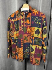 Vintage Essentials by Oleg Cassini flora pattern light fleece sweater size S VGC