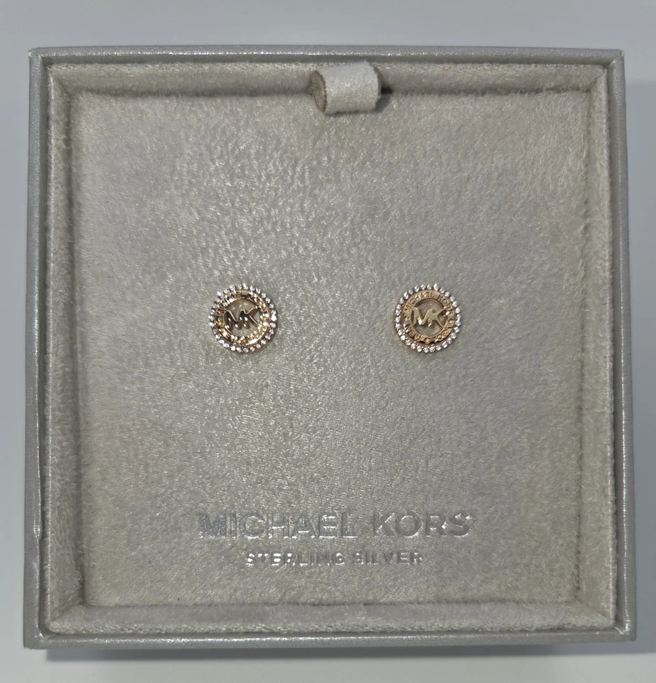 Aretes para mujer Michael Kors MKC1524AN791 redondos con logotipo pavé tono oro rosa Foto 2 de 4