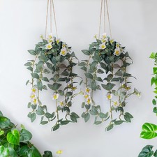 2 PCS Artificial Hanging Plant White Pot Small Faux Vines Flower Decor