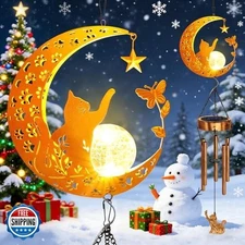 Solar Moon Cat Wind Chimes,Cat Gifts for Mom Women Men Sympathy F