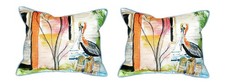 Pair of Betsy Drake Betsy s Pelican Large Indoor Outdoor Pillows