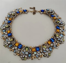 Statement Crystal Jewelry Set Blue Yellow Teal Choker Necklace  for Women
