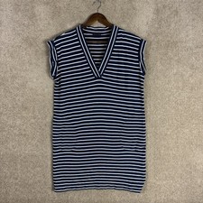 ATM Dress Womens Small Navy White Striped V Neck Pima Cotton Cap Sleeve Pockets