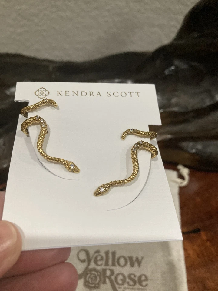 Kendra Scott Phoenix Crystal Ear Climber Snake Vintage Gold Yellow Rose Earrings - Image 3 of 4