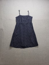 Old Navy Women Mini Dress L Navy Blue Floral Square Neck Tie Straps Logo Casual