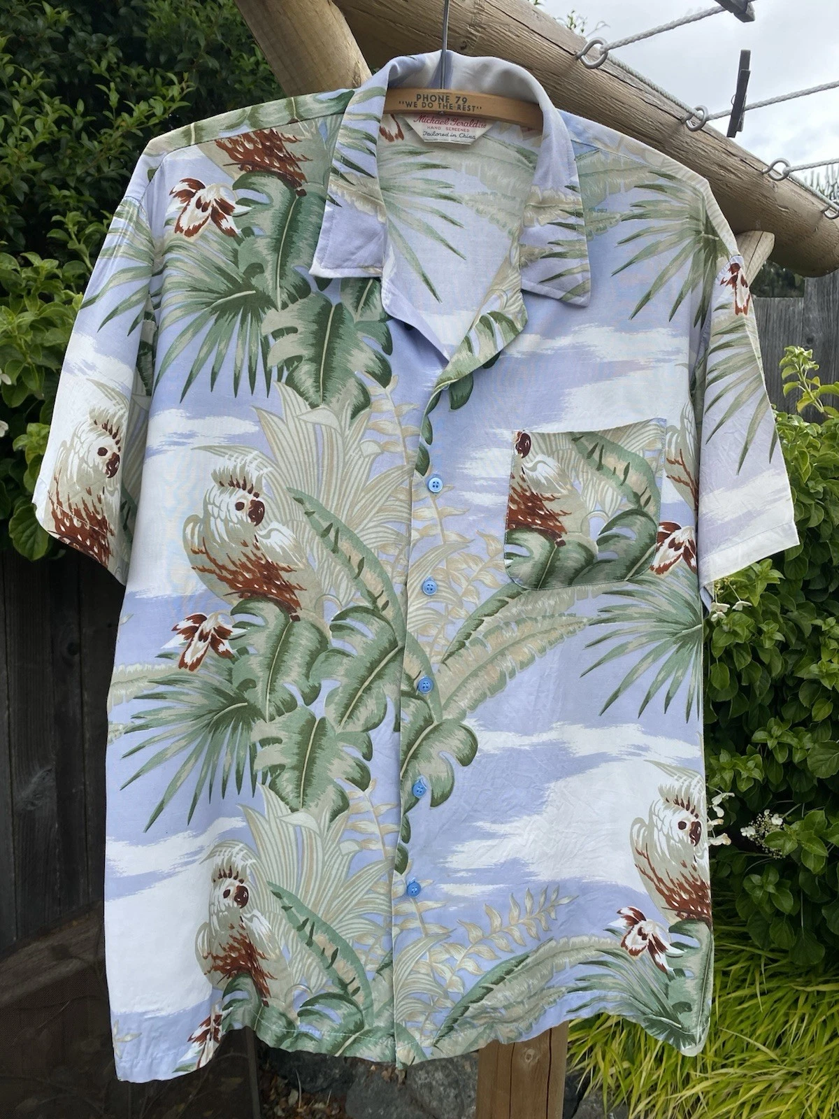 Michael Gerald Men’s White Floral Hawaiian Short Sleeve Button Down Shirt Large
