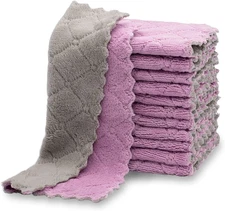 12 Pack Kitchen Cloth Dish Towels, Premium Dishcloths, Super Absorbent Coral Vel