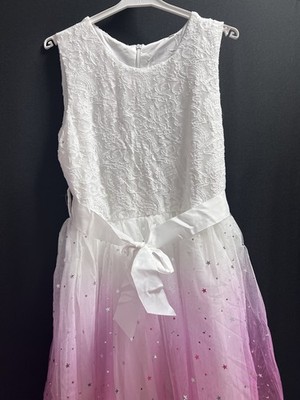 Gr 158-164  Kinderkleid Sternenkleid Aus Tüll Unbenutzt Empfehlenswert Lila Weis