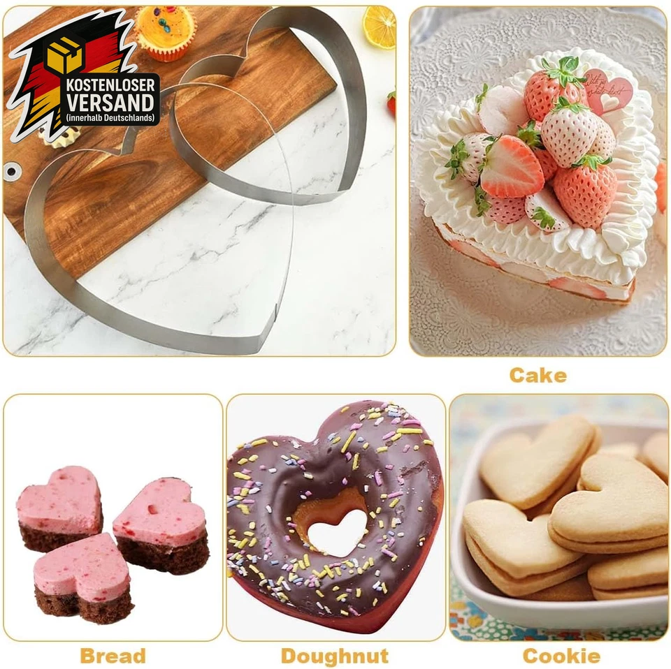 3 Stück Herzbackform,10/15 /20 Cm Backform Herz Set,Tortenring Kuchenform Edelst - Bild 4 von 4