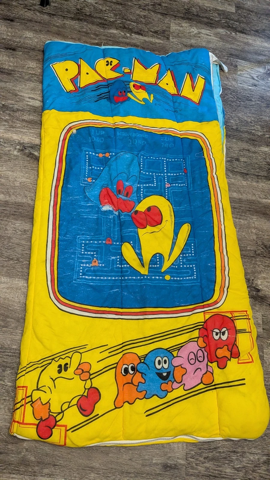 Vtg Pac-Man Sleeping Bag 80s Video Game Sleepmaster Pacman Camping Ms. Midway