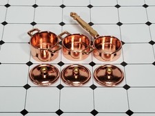 Dollhouse Copper Pots Pans Stock Soup with Lids 1:12 Scale Miniatures Kitchen