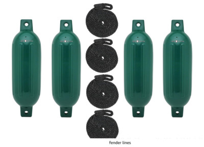 Extreme Max Boat Tector Inflatable Fender 4-Pack 6.5'' x 23'' Forest Green