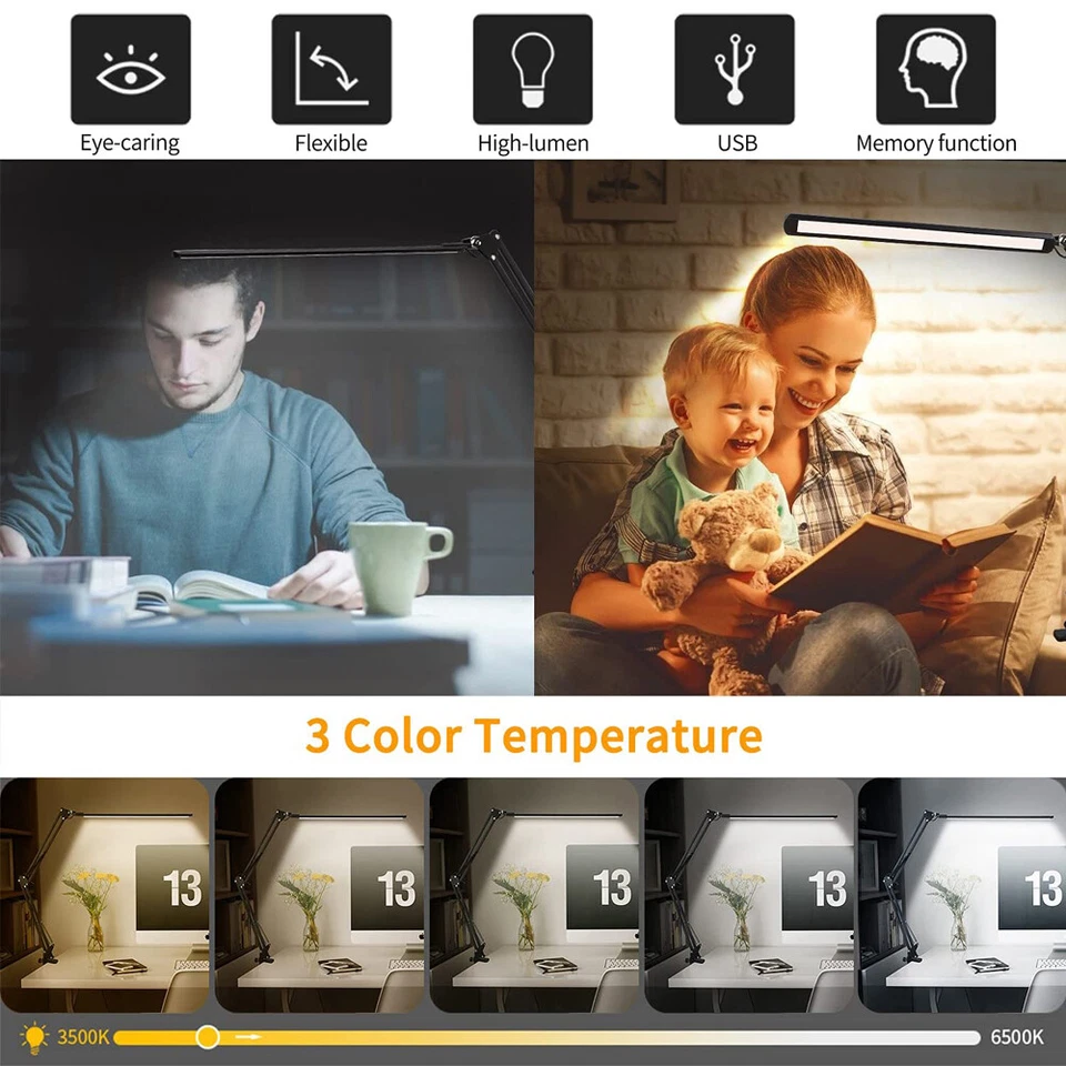 Dimmable LED Desk Lamp With Clamp Bedside Study Reading Table Light Adjustable - image 4 of 4