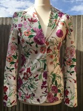 Elegance Paris White With Floral Pattern Jacket Size Uk 10